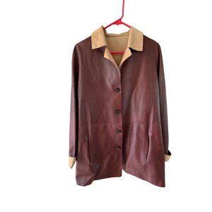Tanino Crisci Womens Jacket Size Medium Tan Brown Leather Reversible Equestrian